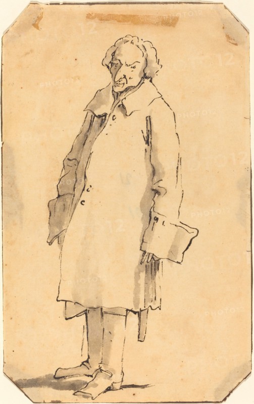 A Standing Man Wearing a Great Coat and Boots.