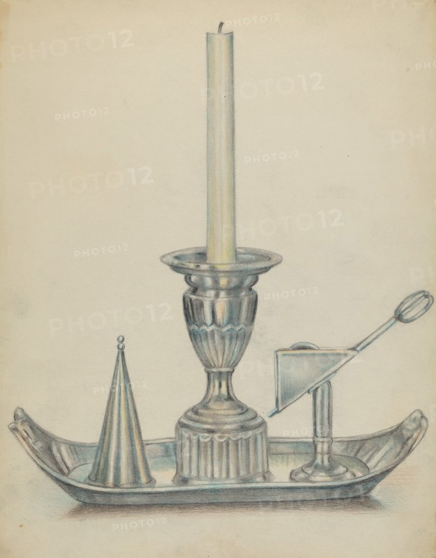 Silver Candlestick with Two Snuffers, c. 1936.