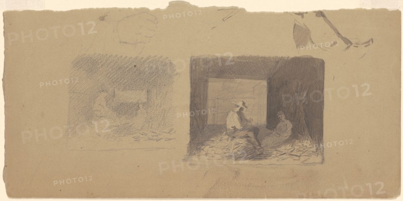 Studies of Farmers Shucking Corn, c. 1870-1880.