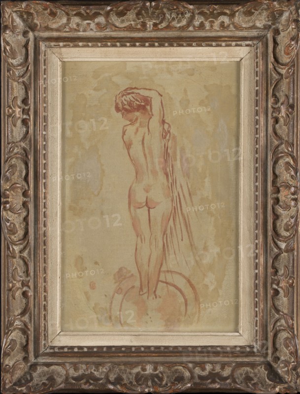 Nu de dos, c.1905. Nude taking a bath, rear view.