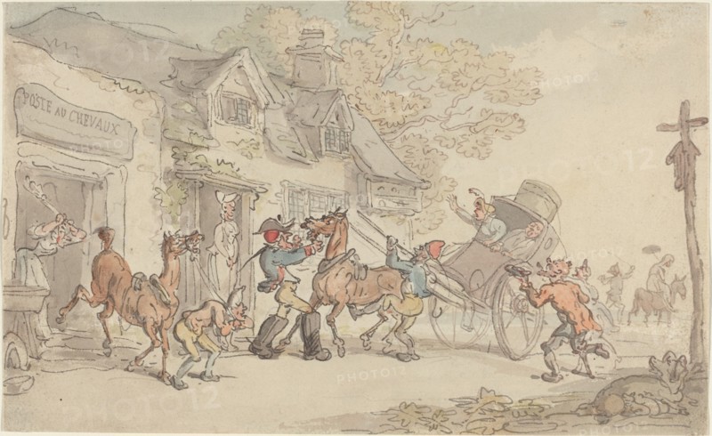 Changing Horses at a Post House in France, c. 1790.