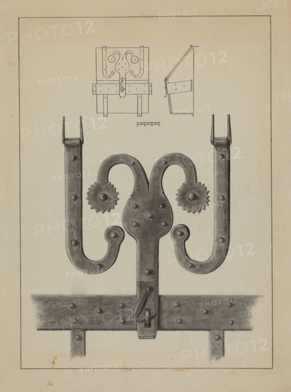 Hinges and Hasp on a Conestoga Wagon Tool Box, c. 1937.