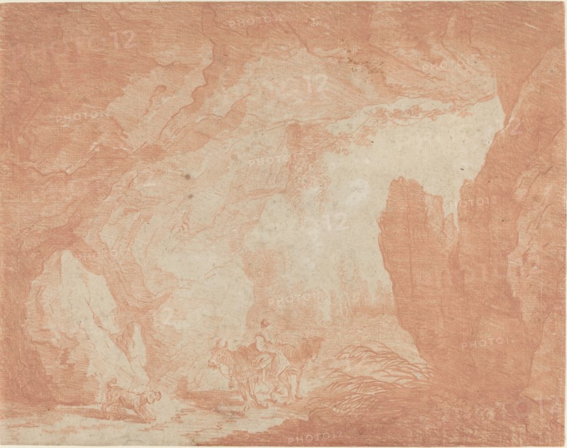 Young Woman with Donkeys Riding under a Natural Bridge.