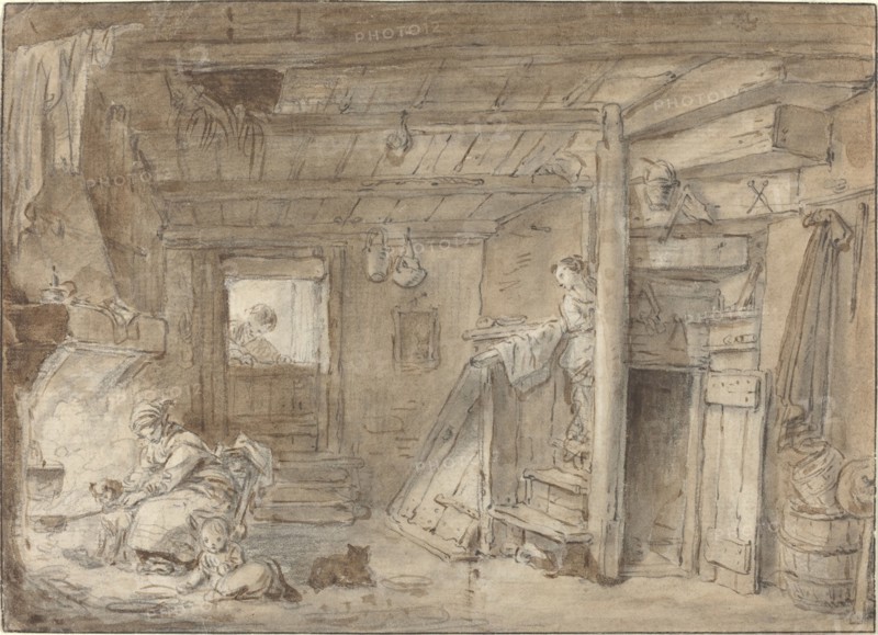 Interior of a Farmhouse with Figures, late 18th century.