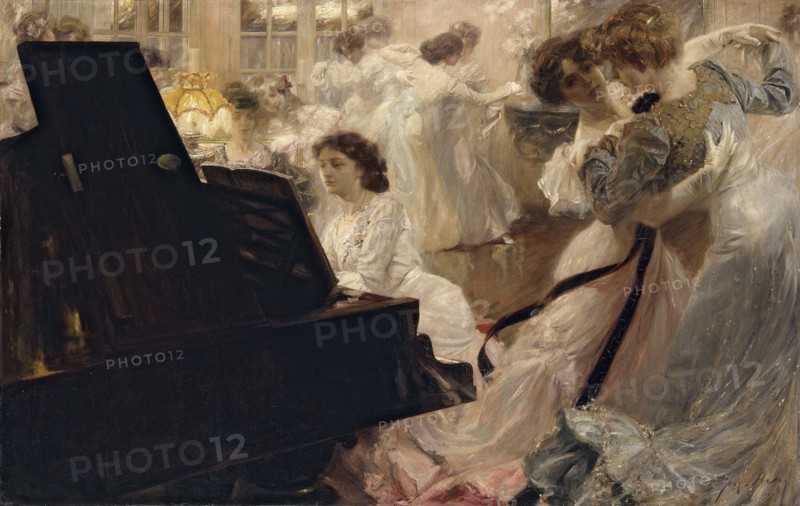 Bal blanc, 1903. White ball. Women dancing with each other.