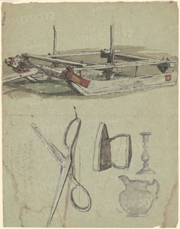 Studies of a Sled and Various Household Objects, c. 1870-1890.