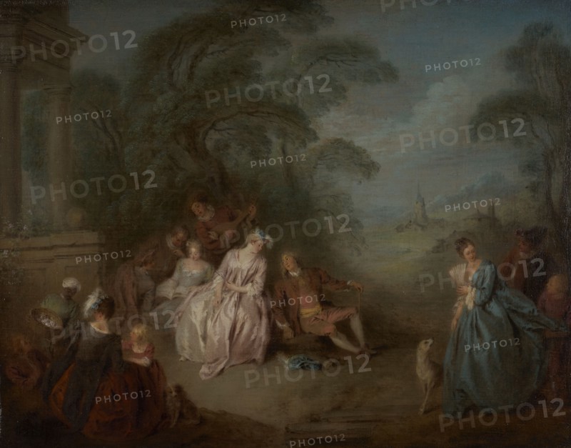 Assemblée dans un parc, between 1715 and 1736. Party in a park.