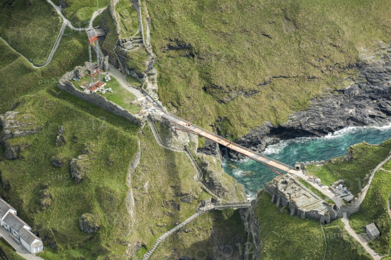 Construction of new Tintagel Castle footbridge, Cornwall, 2019.