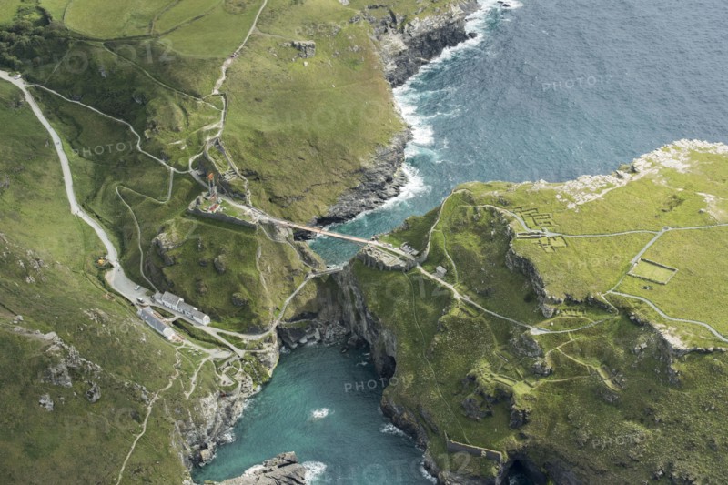 Construction of new Tintagel Castle footbridge, Cornwall, 2019.