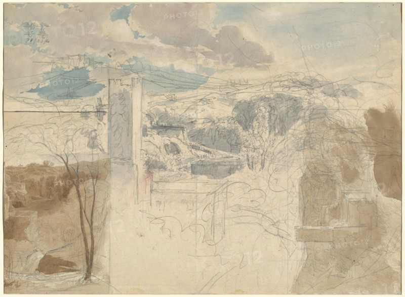 Ruins of a Fortified Tower among Wooded Hills [recto], 1816/1821.
