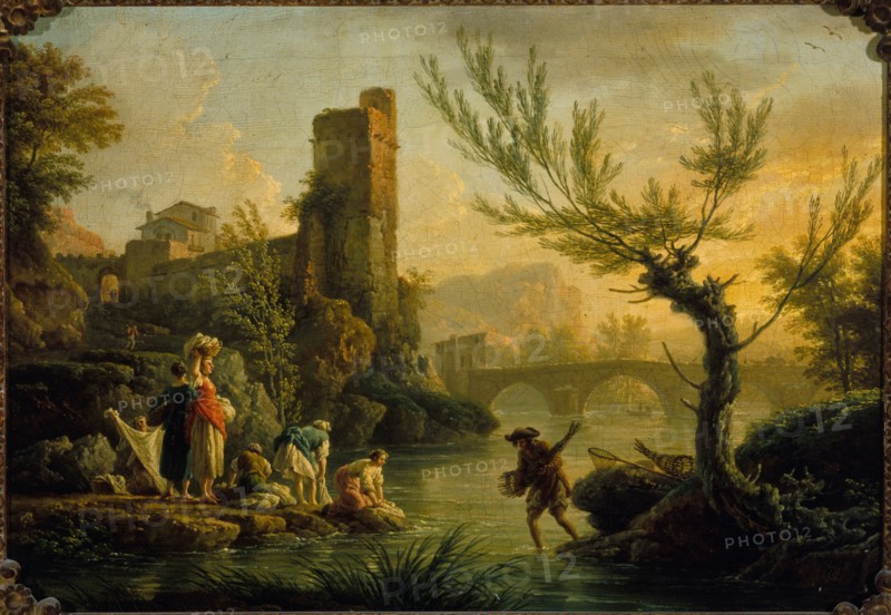 Paysage avec des lavandières, 1763. Creator: Claude-Joseph Vernet.