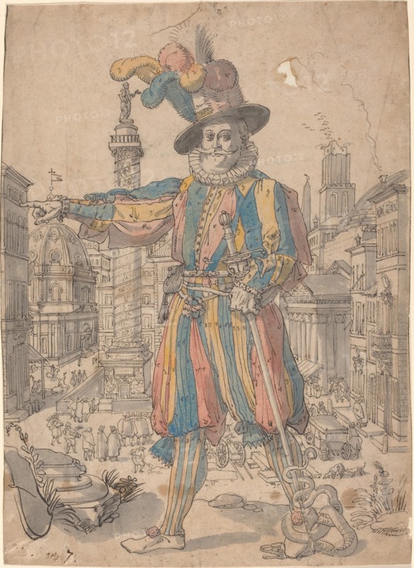 Giovanni Grosso of the Swiss Guards Standing before a View of Rome.