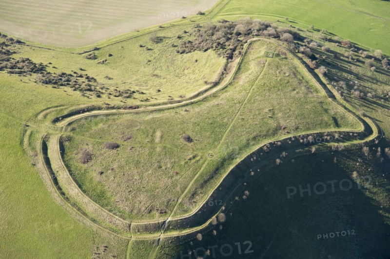 Large univallate Iron Age hillfort at Beacon Hill, Hampshire, 2017.