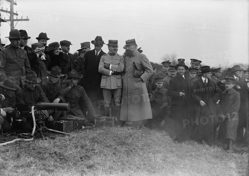 Army, U.S. Machine Gun Tests, 1918. French officers watching trials.