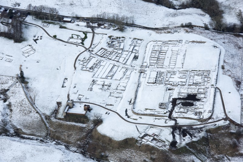 Vindolanda (Chesterholm) Roman fort in the snow, Northumberland, 2018.