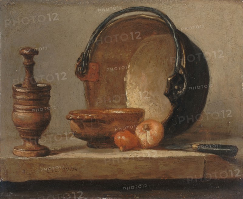 Nature morte au chaudron de cuivre, c.1735. Still life with copper pot.