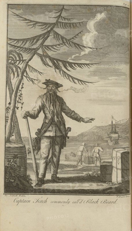 Portrait of the Pirate Edward Teach, known as Blackbeard, 1736. Private Collection.