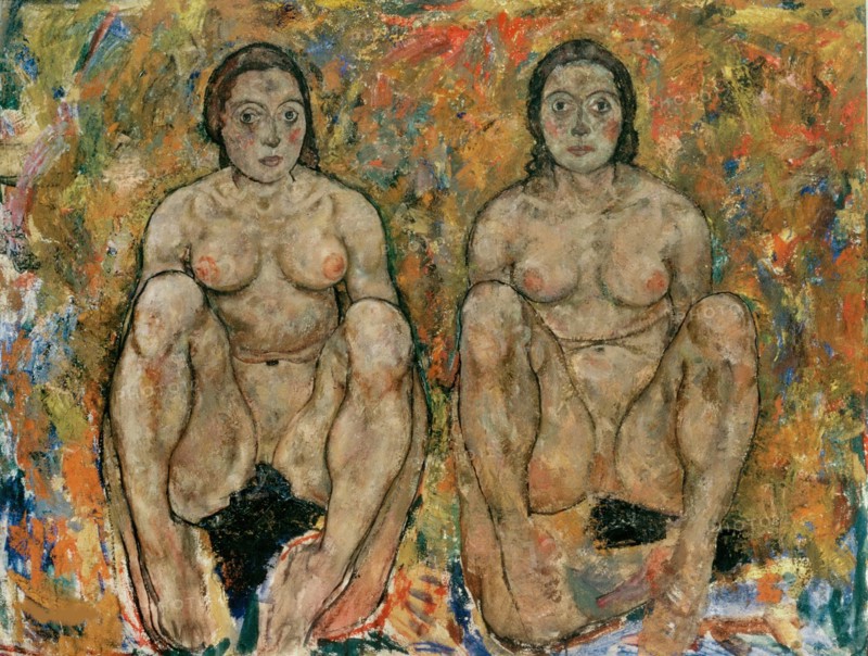 Crouching Woman Couple, 1918. Found in the collection of the Leopold Museum, Vienna.