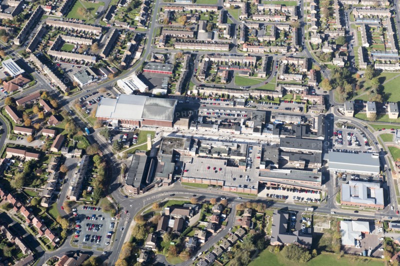 The town centre, shopping centre and New Town, Newton Aycliffe, County Durham, 2018.