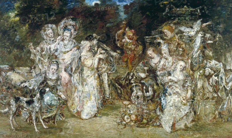 Réunion dans un parc au temps des Valois, 1874. Day out in a park in the time of Valois.
