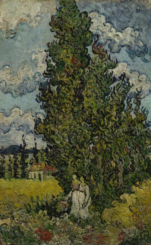 Cypresses and Two Women, 1890. Found in the collection of the Van Gogh Museum, Amsterdam.