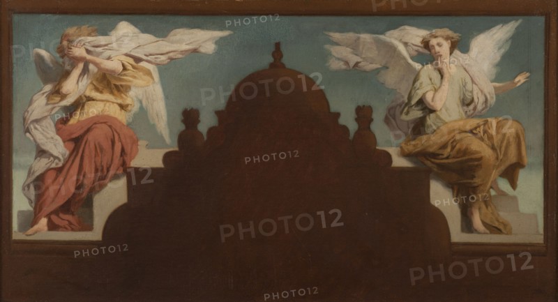 Esquisse pour l'église Saint-Etienne-du-Mont : Deux anges assis, 1874. Two seated angels.