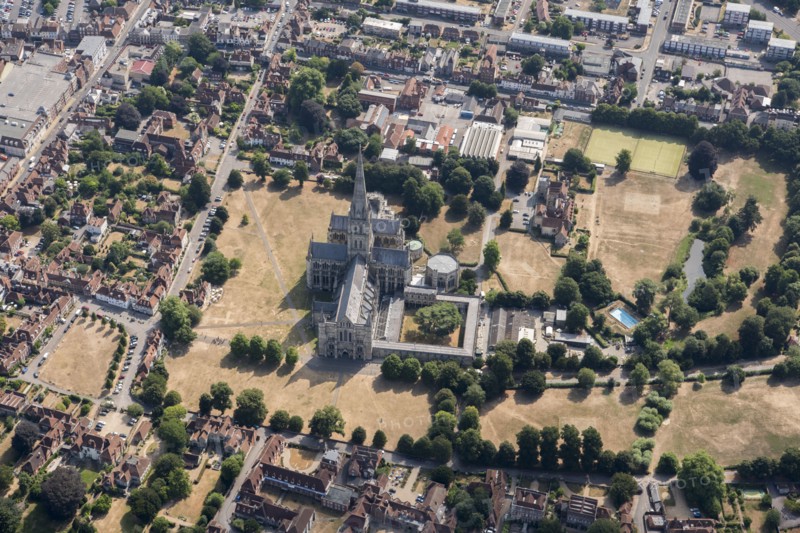 Parch marks around Salisbury Cathedral during the summer of 2018.  Creator: Damian Grady.
