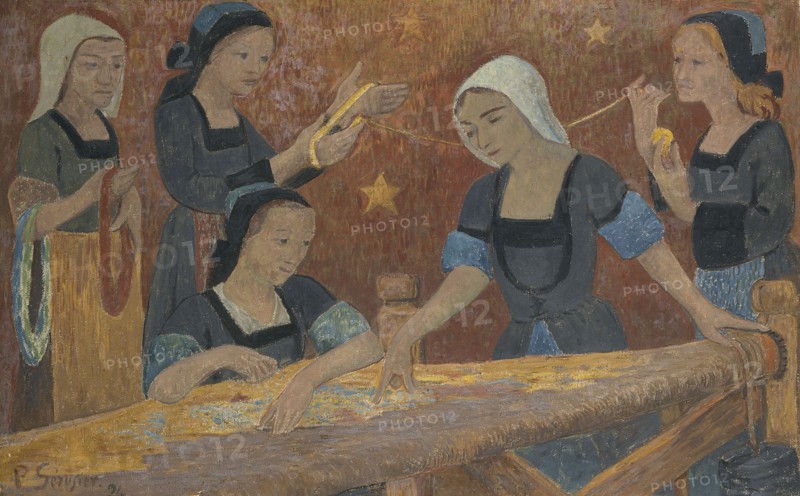La tapisserie (les cinq tisseuses), 1924. Weaving (the five weavers). Women around a loom.