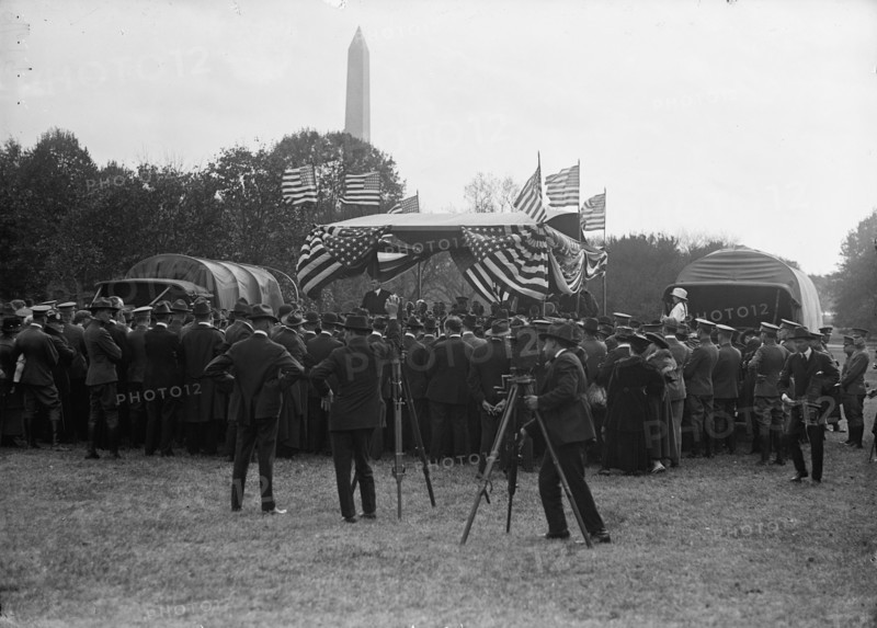 Army, U.S. Motor Truck Inspection, 1917. Press conference, First World War, Washington, DC.