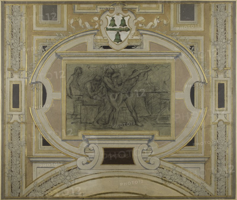 Esquisse pour la galerie des Métiers de l'Hôtel de Ville : Fondeurs, 1890. Foundry workers.