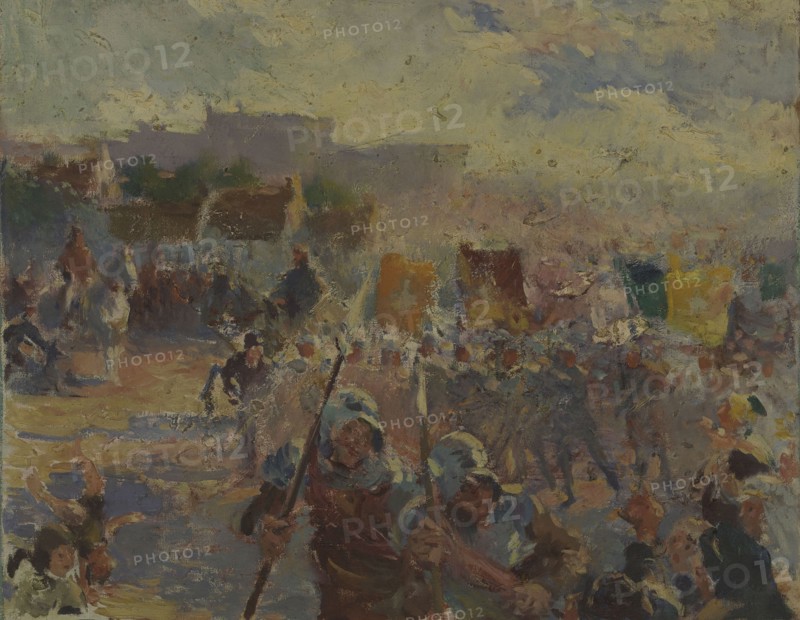 Esquisse pour la mairie du 12ème arrondissement : Revue militaire, c.1910. Military review.