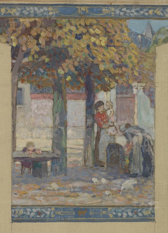 Esquisse pour la mairie de Fresnes : Paysage. Scènes de village, 1905. Creator: Victor Menu.