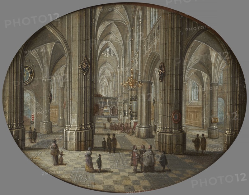Intérieur d'église - Effet de jour, 1657. Church interior, day. Interior of a Gothic church.