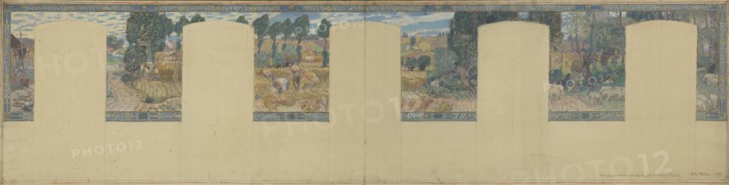 Esquisse pour la mairie de Fresnes : Paysage. Travaux des champs, 1905. Creator: Victor Menu.