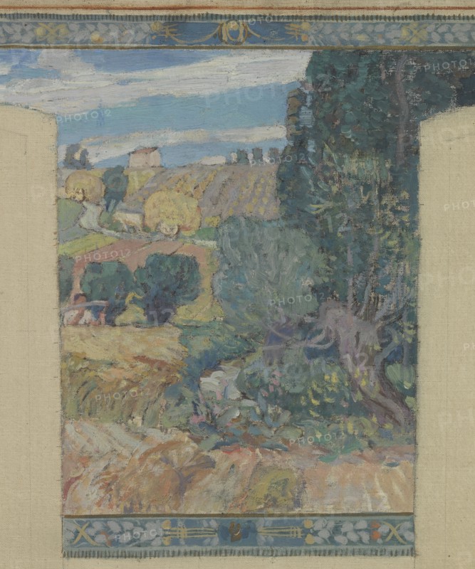 Esquisse pour la mairie de Fresnes : Paysage. Travaux des champs, 1905. Creator: Victor Menu.