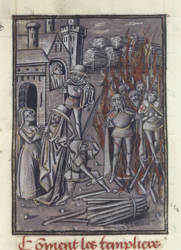 Execution of the Templars. From Chronique de Baudouin d'Avesnes, ca 1470. Creator: Anonymous.