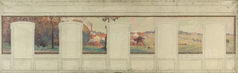 Esquisse pour la mairie de Fresnes : paysage rural en lisière de forêt, 1905. Rural landscape.