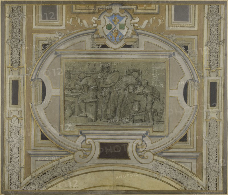 Esquisse pour la voute de la galerie des Métiers de l'Hôtel de Ville : Potiers, 1890. Potters.