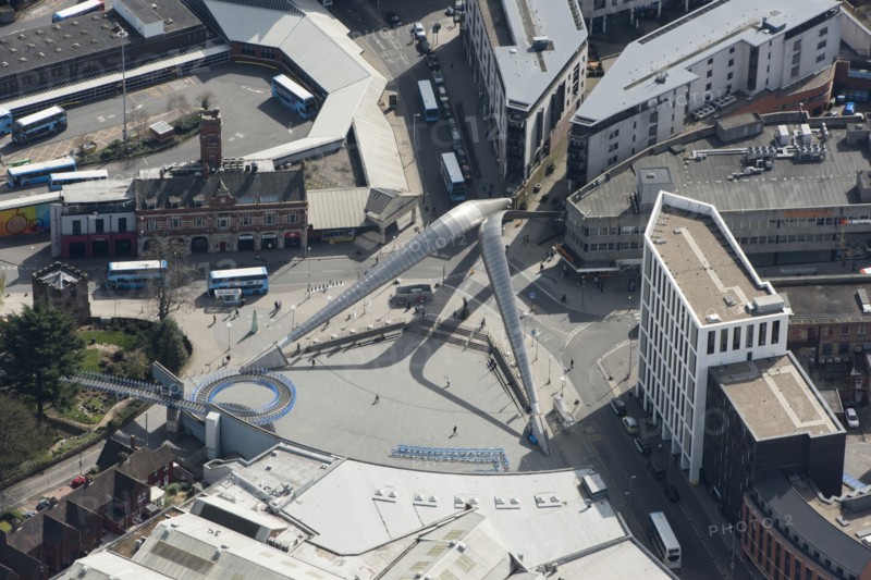 The Whittle Arch, dedicated to Sir Frank Whittle, inventor of the turbojet engine, Coventry, 2021.