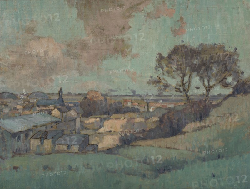 Esquisse pour la mairie de Noisy-le-Sec : Vue de Noisy-le-Sec, c.1907. Creator: Jean Constant Pape.