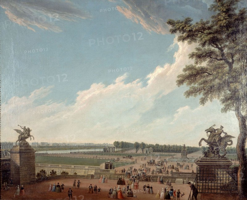 Place Louis XV and the Champs-Elysées, seen from the swing bridge, around 1780... Creator: Unknown.
