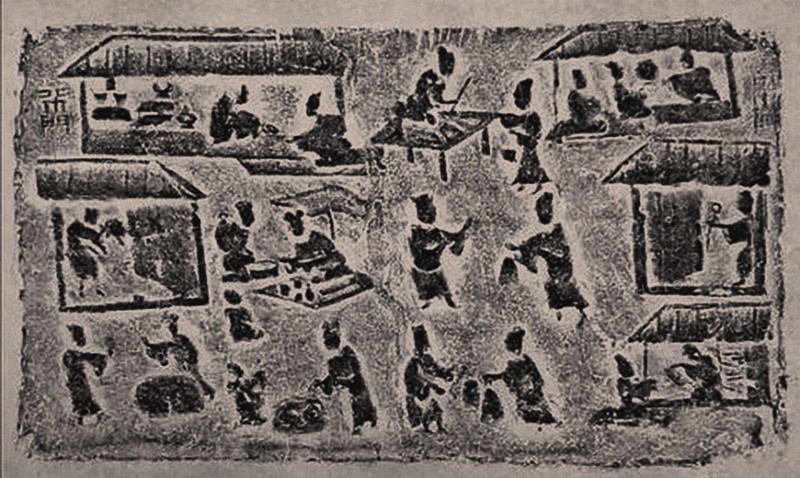The rubbing from the Brick Relief with many kinds of merchants, 25-220. Creator: Central Asian Art.