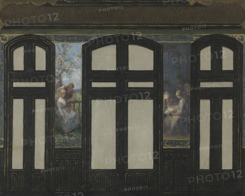 Esquisse pour la mairie du 15e arrondissement : Les fiançailles - La veillée, 1884. Fiancees, vigil.