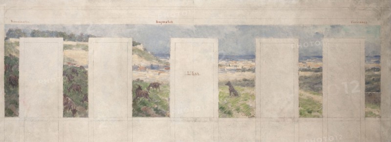 Esquisse pour la mairie de Bagnolet : Vue des environs de Bagnolet (l'est), 1893. Creator: Louis Beroud.