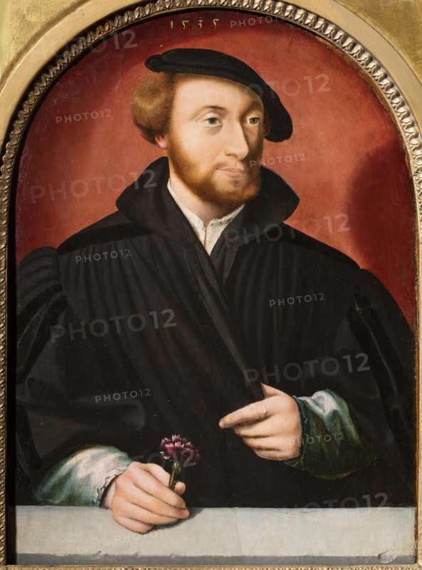 Portrait of a man with a carnation, 1535. Creator: Bruyn, Bartholomaeus (Barthel), the Elder (1493-1555).