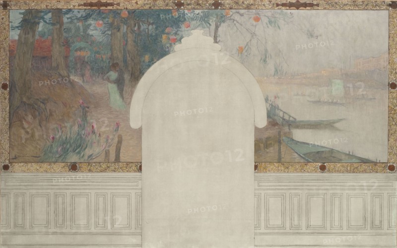 Esquisse pour la mairie d'Asnières : Printemps. La Seine à Asnières, c.1900. Creator: Henri Gaston Darien.