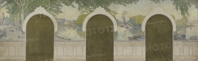 Esquisse pour la mairie d'Asnières : La Seine au pont de Clichy., 1900. Creator: Henri Marius-Camille Bouvet.
