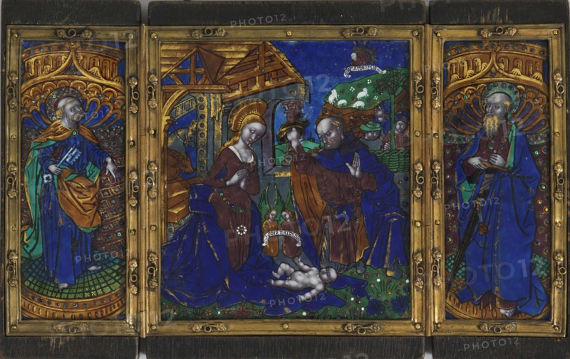 The Nativity with St Peter and St Paul, c.1500. Creator: Workshop of the Master of the Triptych of Louis XII.