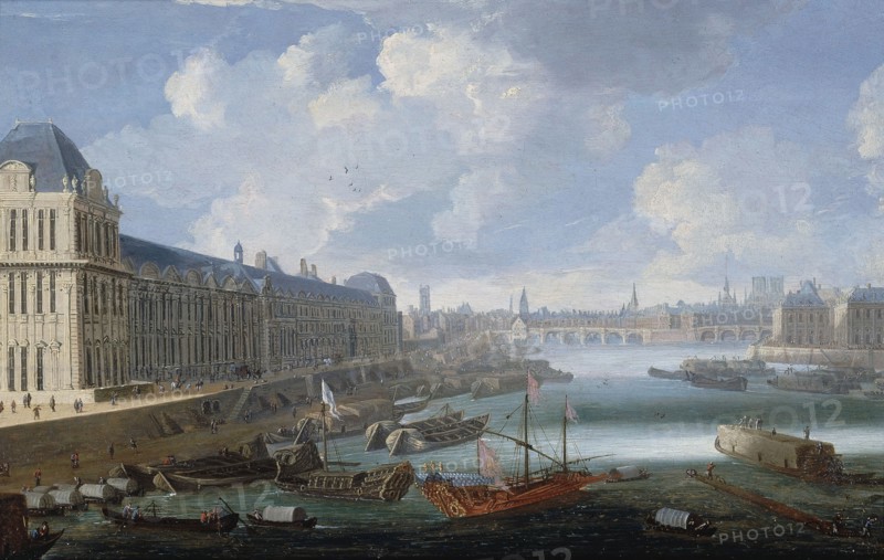 Grande Galerie of the Louvre, Pont-Neuf, the Cité, College des Quatres-Nations, around 1670. Creator: Unknown.