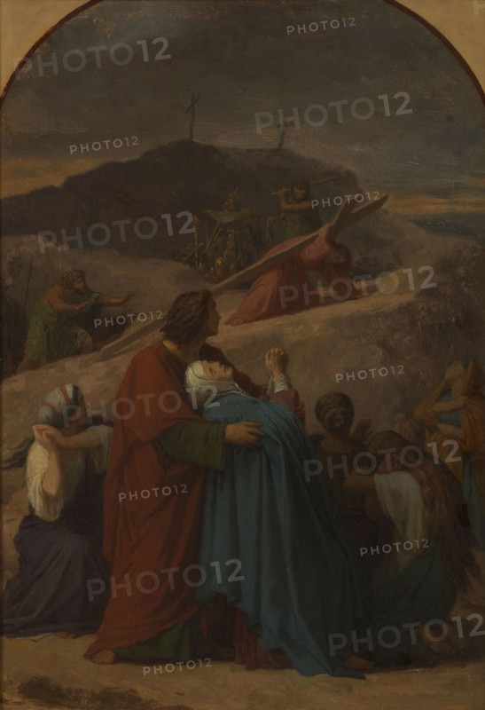 Sketch for the church of Saint-Eustache : Jesus carring the cross, the Virgin..., 1856.  Creator: Emile Signol.